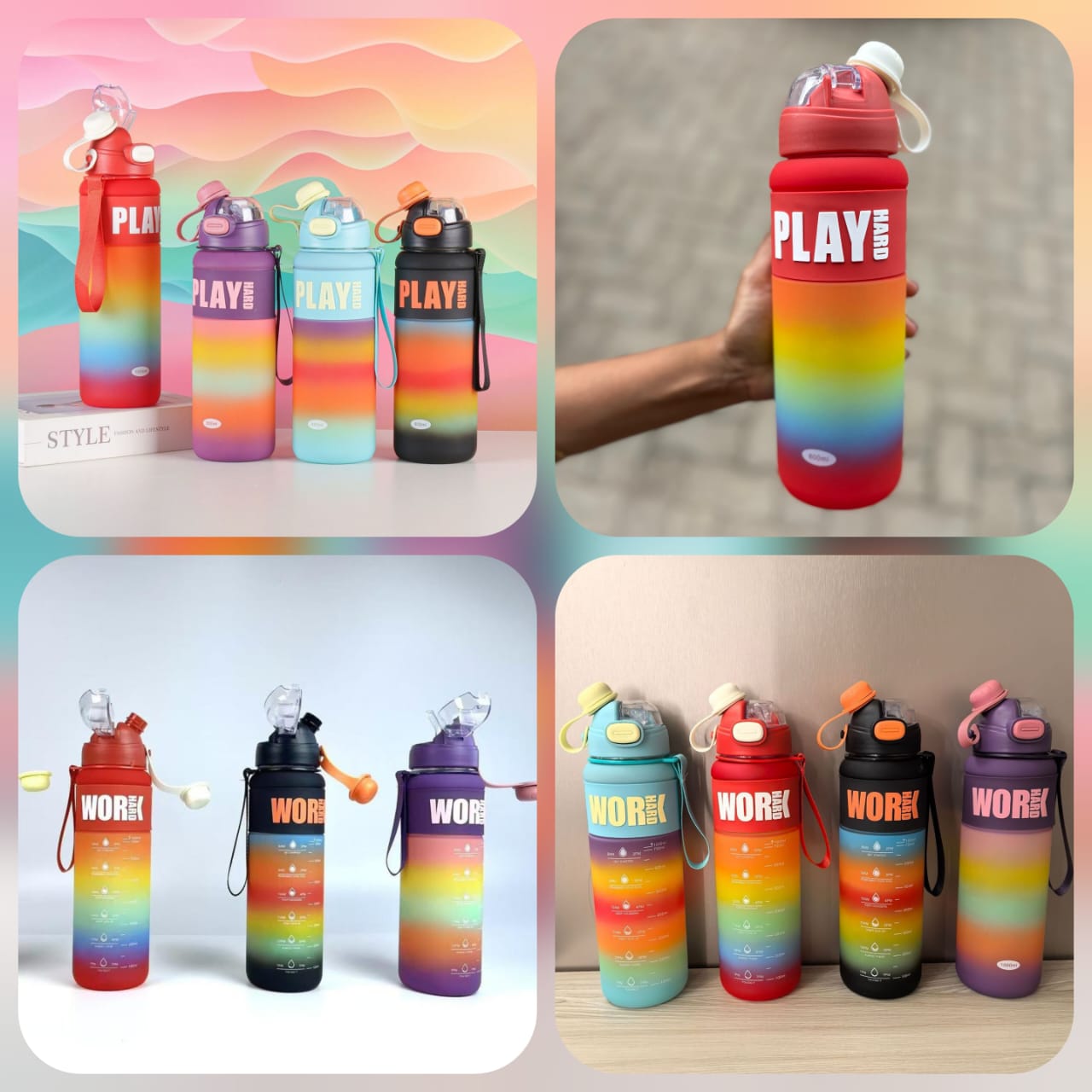 Play Hard Work Hard Colorful Bottle 1000ml