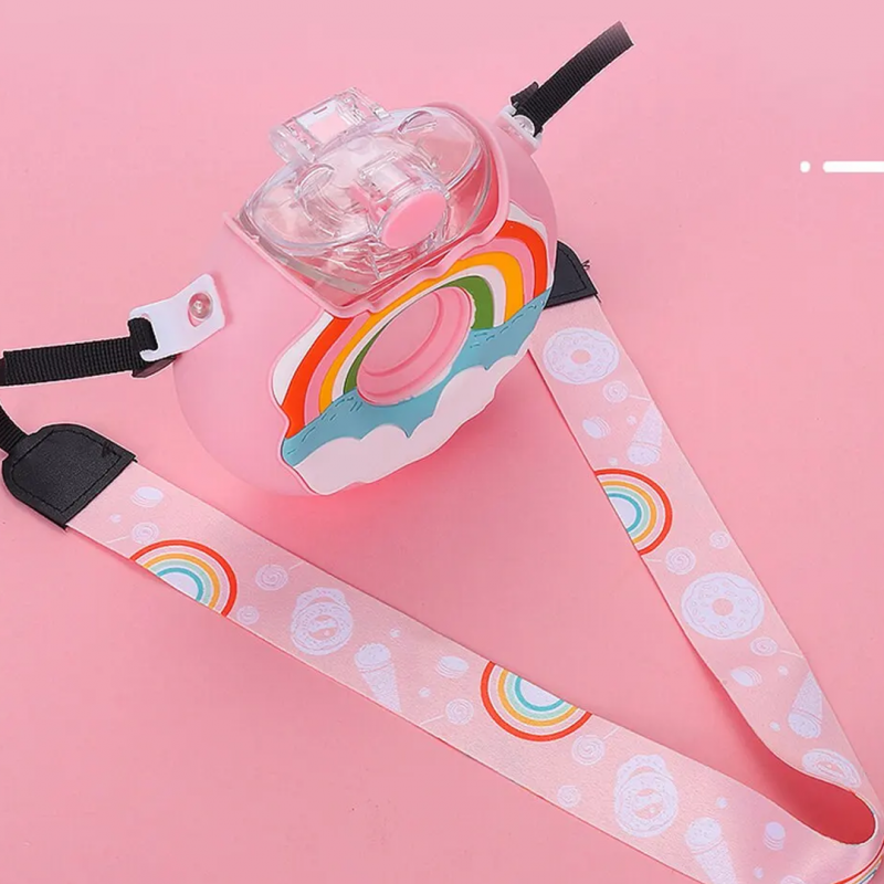 Silicone And Plastic Delicious Kids Donut Sipper Water Bottle With Straw