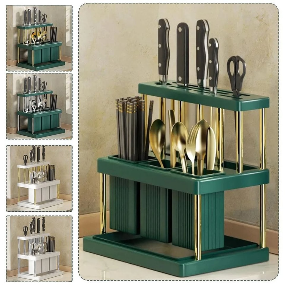 Multifunctional Luxury Knife And Fork Storage Rack Knife Holder Chopsticks Cage Cutlery Organizer Countertop Storage Rack