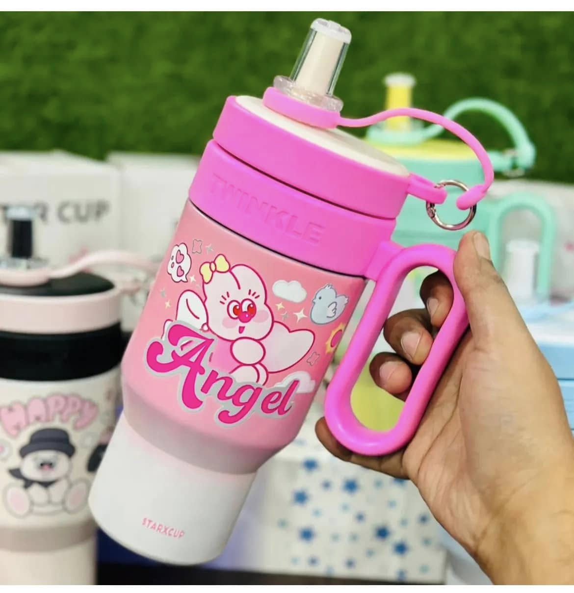 Stainless Steel Twinkle Colorful Tumbler Water Bottle Insulated With Strainer And Straw For Kids 850ml