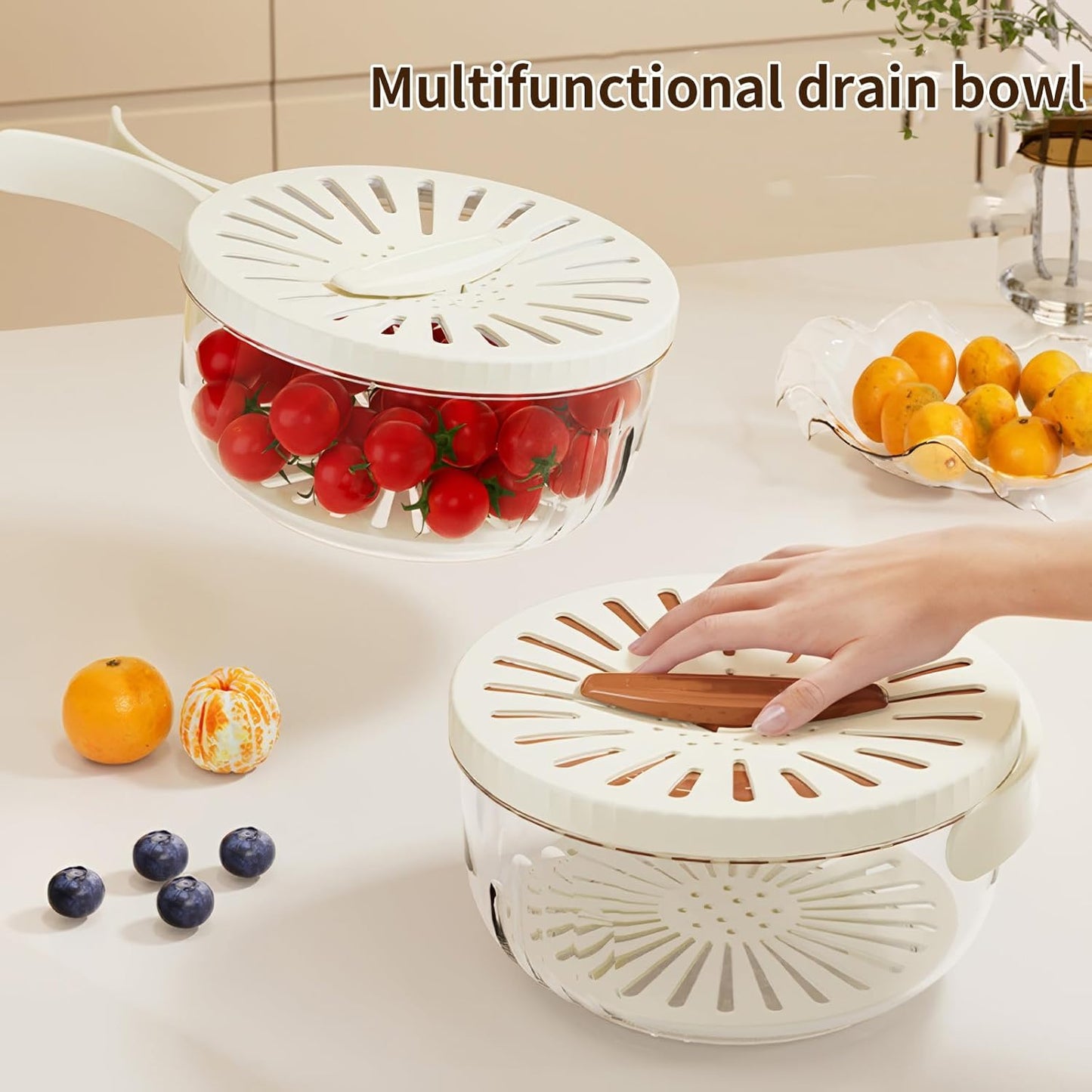 Multifunction 2in1 Food Colander With Handle Draining Bowl With Lid