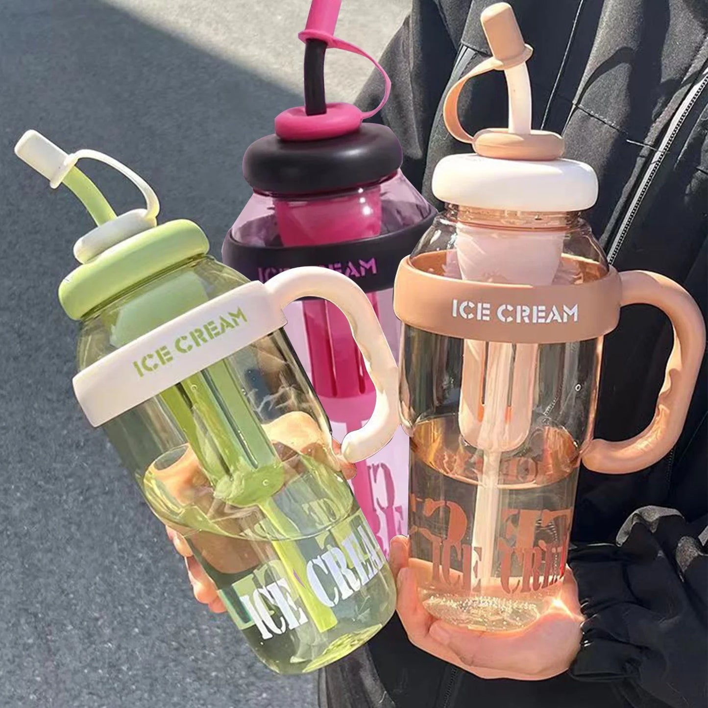 Cute Summer Sport Large Capacity 1200ML Water Bottle With Tea Infuser Straw Cover Handle