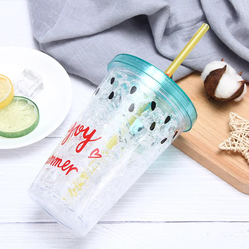 Double Layer Crushed Watermelon Sipper Cup Gel Glass