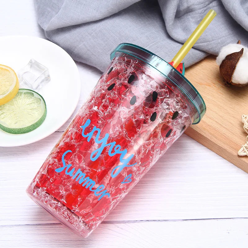 Double Layer Crushed Watermelon Sipper Cup Gel Glass