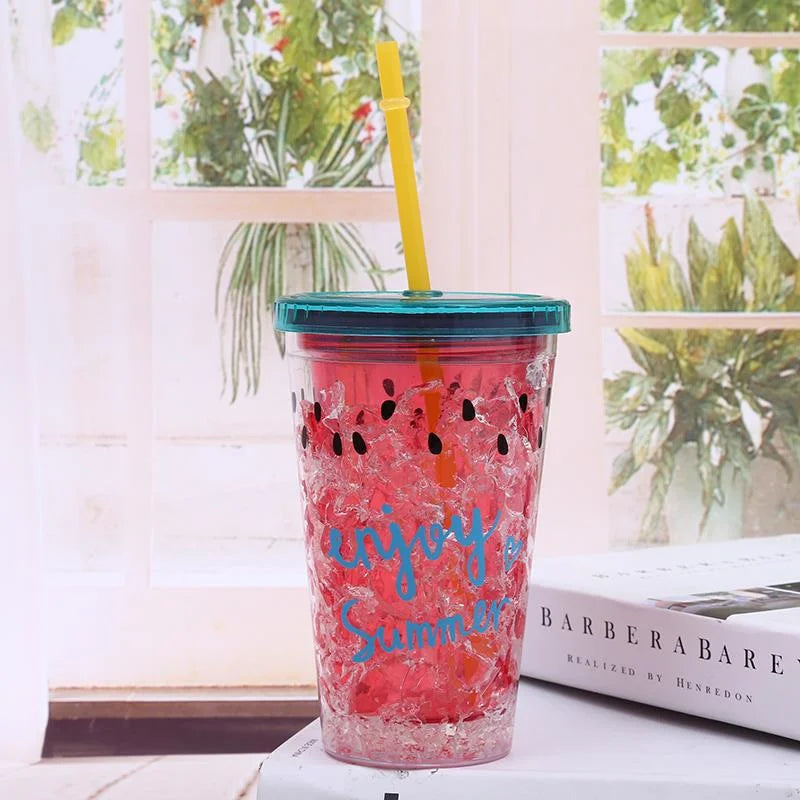 Double Layer Crushed Watermelon Sipper Cup Gel Glass