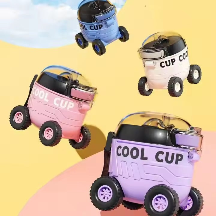 Portable Cool Cup Cartoon Toys Baby Car With Wheel Sipper Water Bottle For Kids 550ml