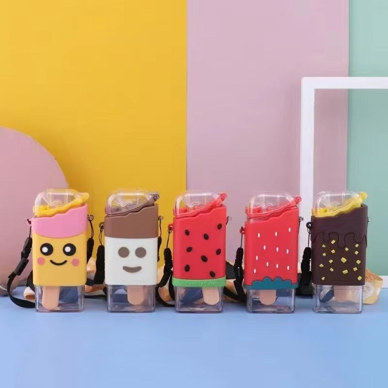 Ice Cream Design Water Bottle With Sipper Straw