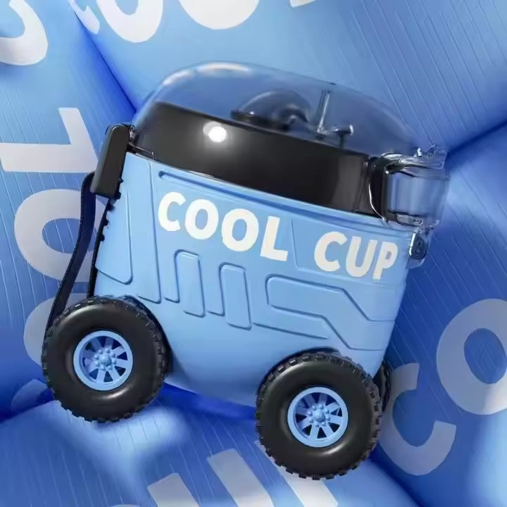 Portable Cool Cup Cartoon Toys Baby Car With Wheel Sipper Water Bottle For Kids 550ml