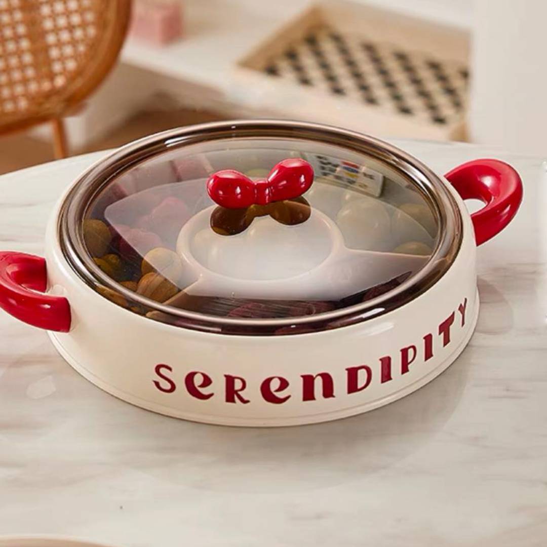 Multipurpose 4 Grid Dry Fruit Storage Box With Lid And Bow Knot Handle