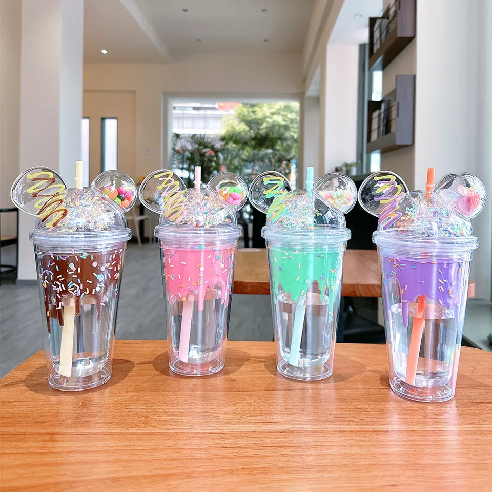Cute Sprinkles Transparent Double Layer Water Sipper Glass