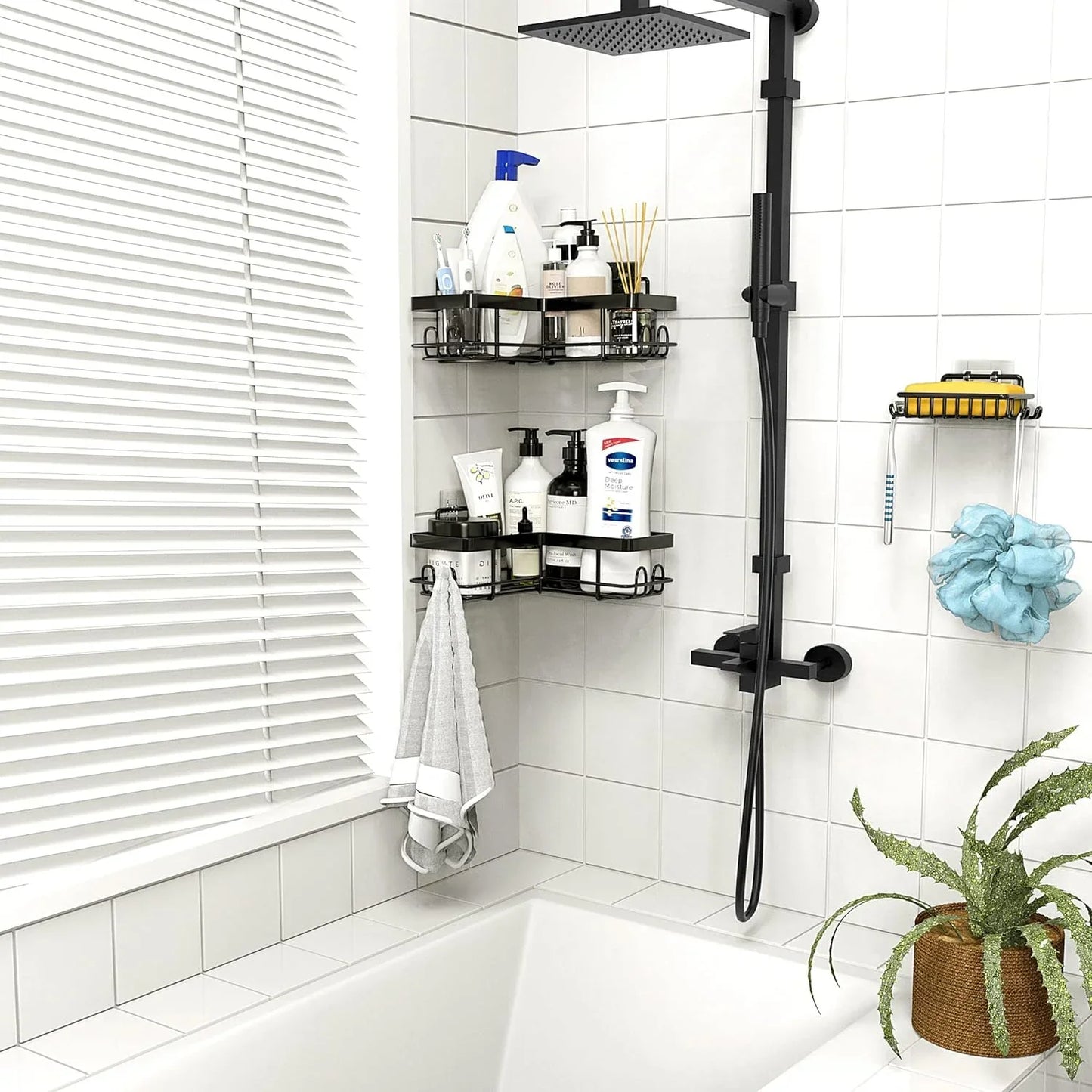 Multipurpose Stainless Steel Wall Storage Racks Mesh Shower Shelves Bathroom Corner Basket Soap Holder Set Of 5