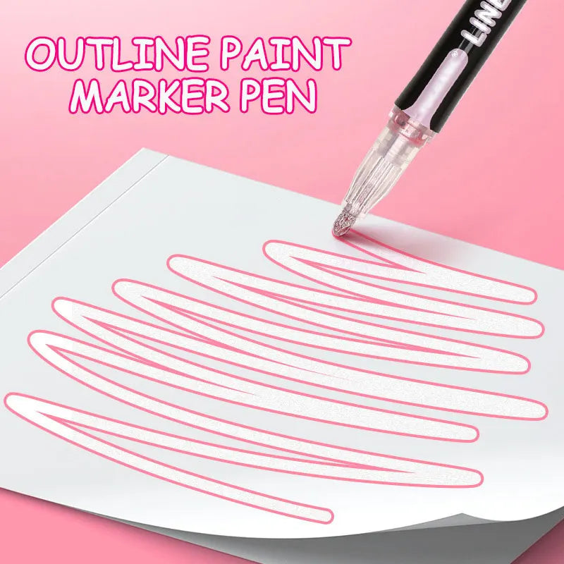 Outline Pen Double Line Contour Art Marker Pen Glitter Sparkle Highlighter Pack of 12