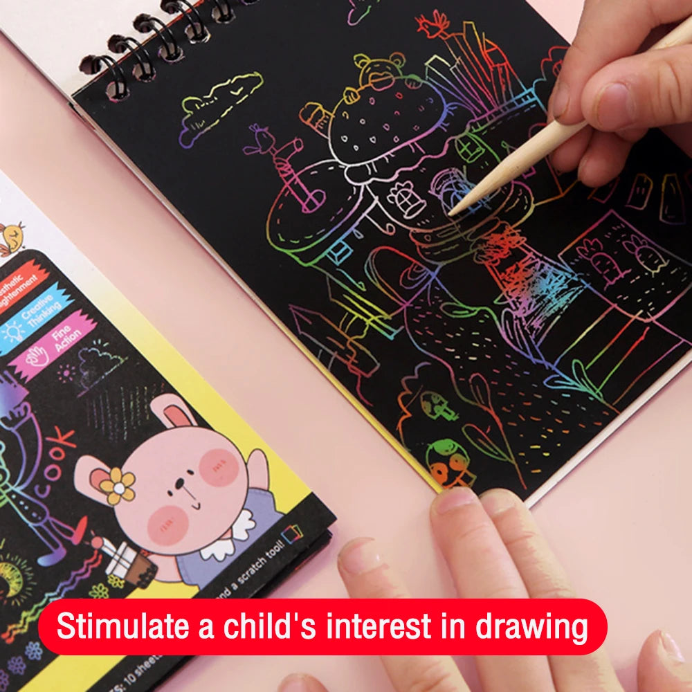 Multicolor Rainbow Kids Magic Drawing Paper Scratch Sketch Notebook