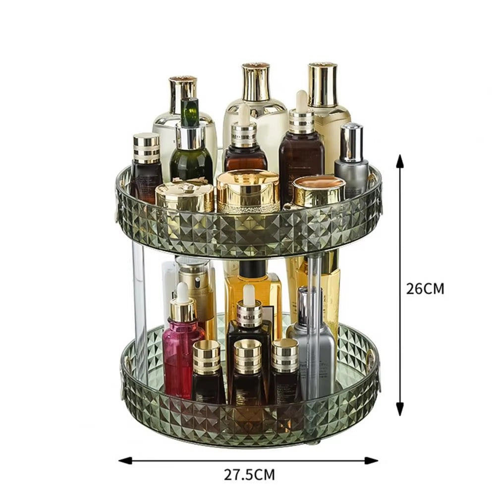 Crystal Clear Diamond Cut Acrylic 2 Layer Rotating Makeup Organizer