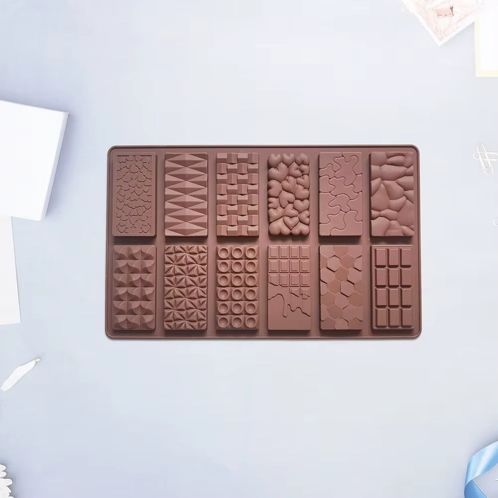 Silicone Heart Diamond Brick Puzzle Candy Cookies Shape Baking Mold 12 Cavities