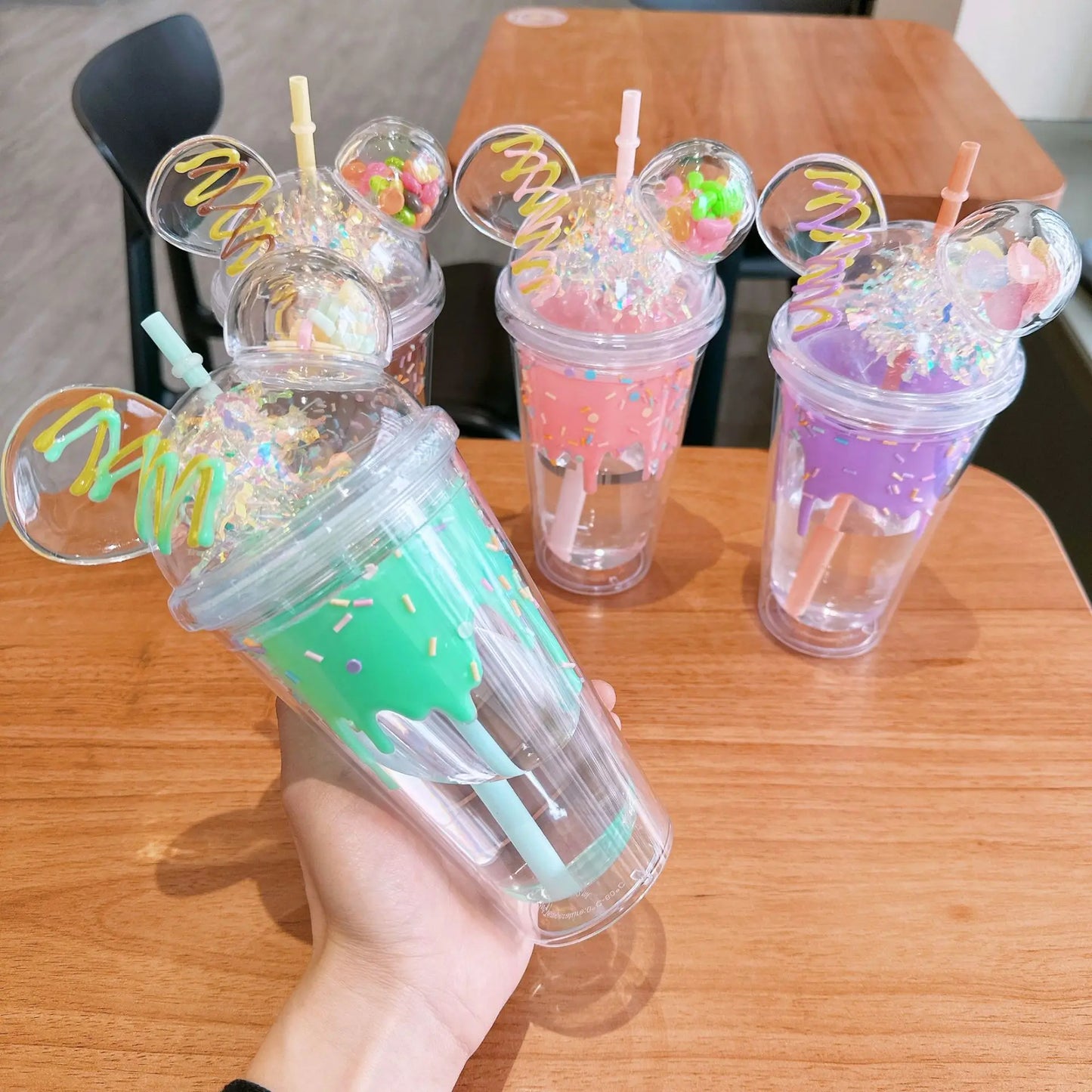 Cute Sprinkles Transparent Double Layer Water Sipper Glass