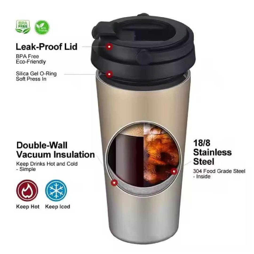 Stainless Steel Vacuum Insulated Flask Coffee Mug Tumbler 0.5 Liter