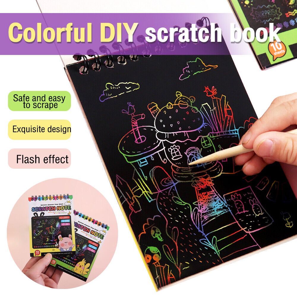 Multicolor Rainbow Kids Magic Drawing Paper Scratch Sketch Notebook