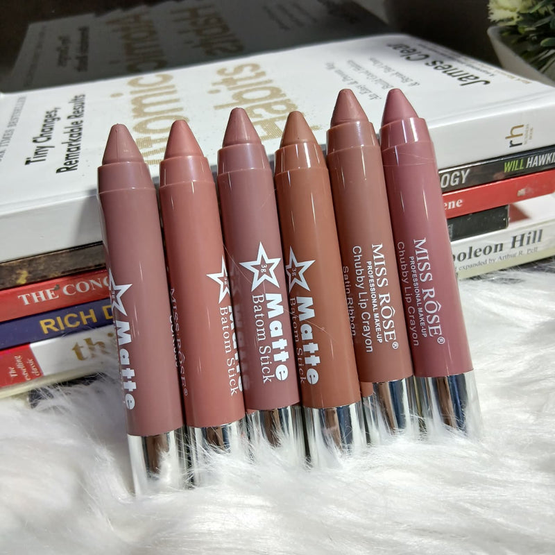 Miss Rose Matte Lip Color Crayon Set (6 Shades)