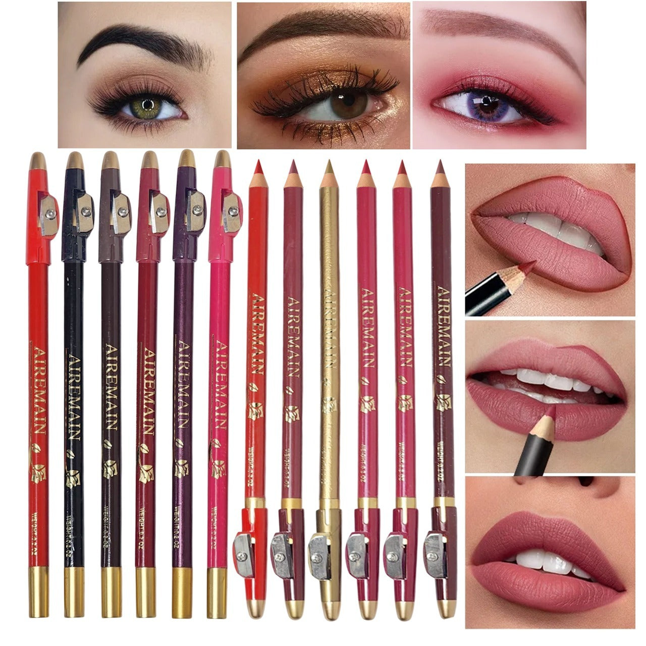 Airemain Lip Liner With Sharpener 12Pcs Set