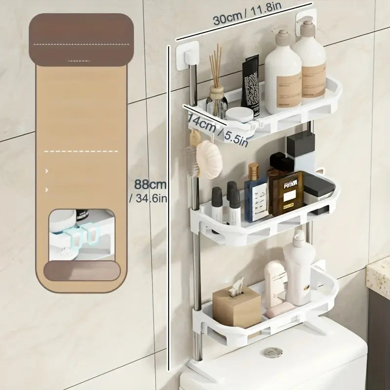 Multifunctional 3 Tier Space-Saving Wall-Mounted Bathroom Storage Rack Shelves For Toiletries & Essentials