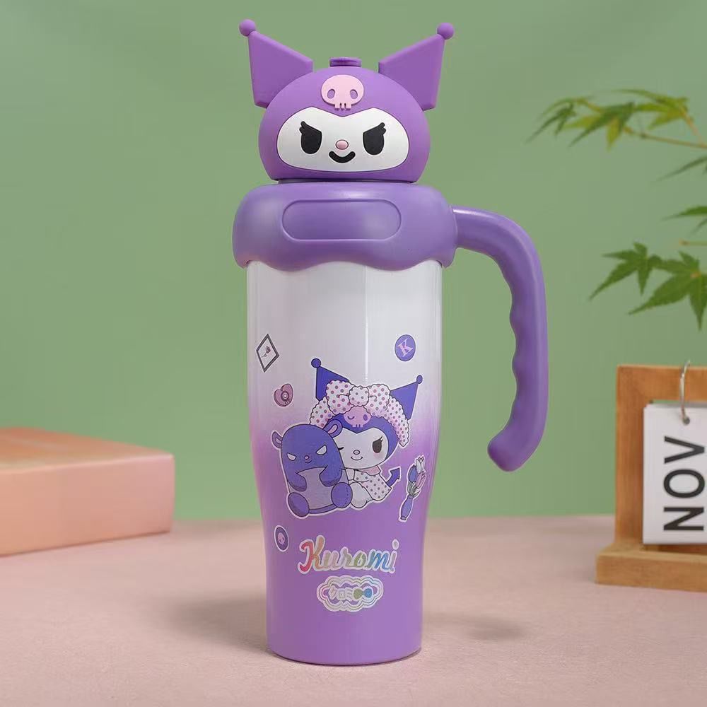 Cute Kuromi Cartoon Character Stainless Steel Tumbler Insulated Water Bottle With Handle
