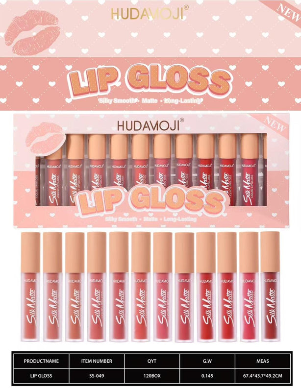 Hudamoji 12-Color Matte Velvet Lip Gloss Set