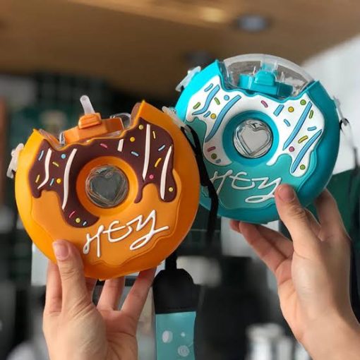 Silicone And Plastic Delicious Kids Donut Sipper Water Bottle With Straw