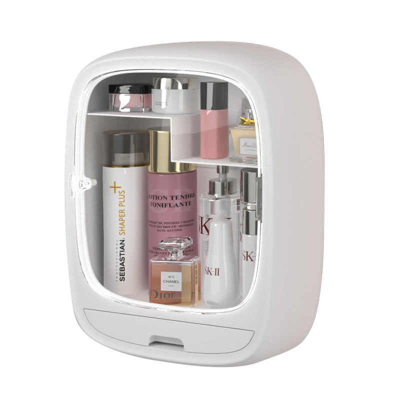 Multifunctional Wall Mounted Cosmetic Vanity Rack Storage Box Acrylic Transparent Door Organizer With 1 Drawer