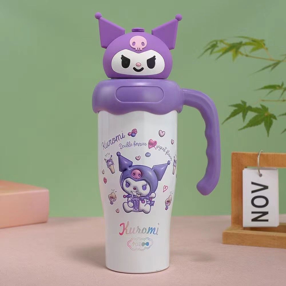Cute Kuromi Cartoon Character Stainless Steel Tumbler Insulated Water Bottle With Handle