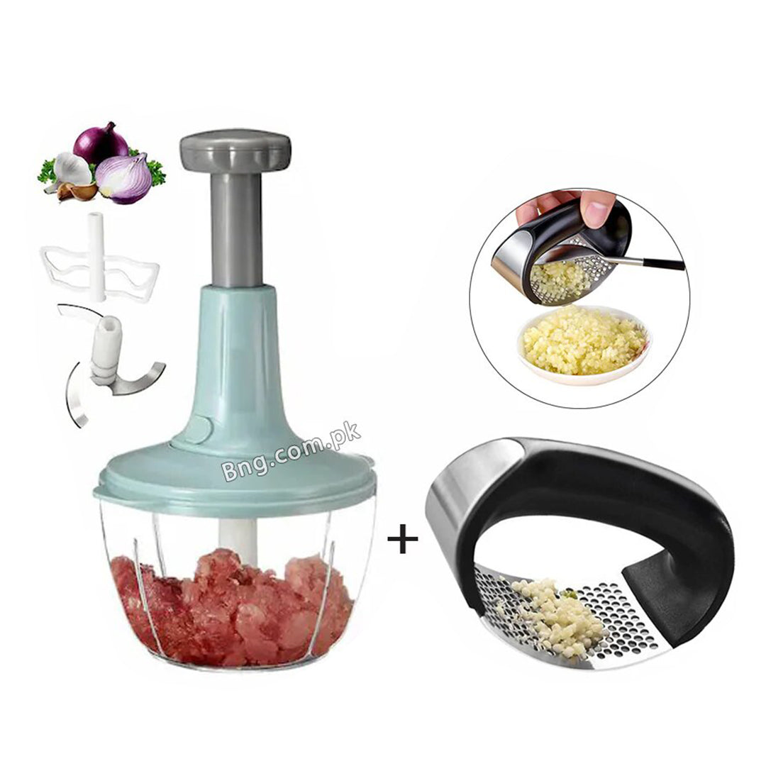 Multifunctional Durable Blade Chopper / Crusher + Garlic Press Manual Garlic Masher