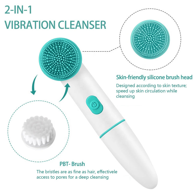 Portable Electric 2in1 Sonic Facial Cleansing Brush Silicone Face Scrubber