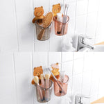 Wall Mounted Bear Toothbrush Holder Cup Punch Free Adhesive