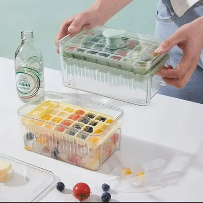 Creative One Button Press Type Double Layer Ice Cube Mold Ice Box With Lid Design Ice Cube Mold Tray