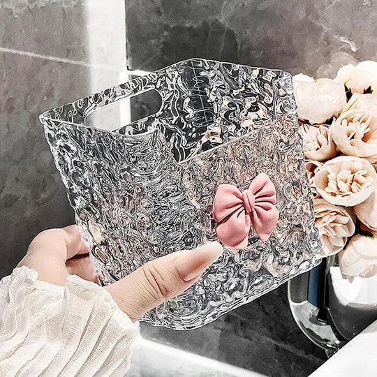 Multifunctional Crystal Acrylic Wall Mounted Bow Vanity Storage Box Elegant Caddy Organizer