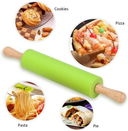 Silicone Dough Roller With Wooden Handle