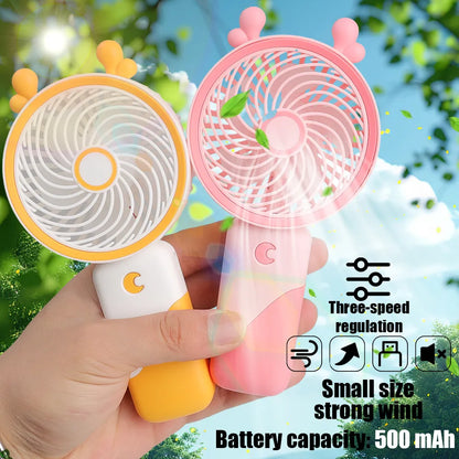 Portable Rechargeable Mini Cartoon Handy Moon Button Fan Three Gear Adjustable