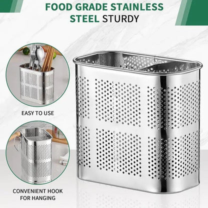 Multifunctional Stainless Steel Utensil Holder Cutlery Chopstick Holder Basket With Hook