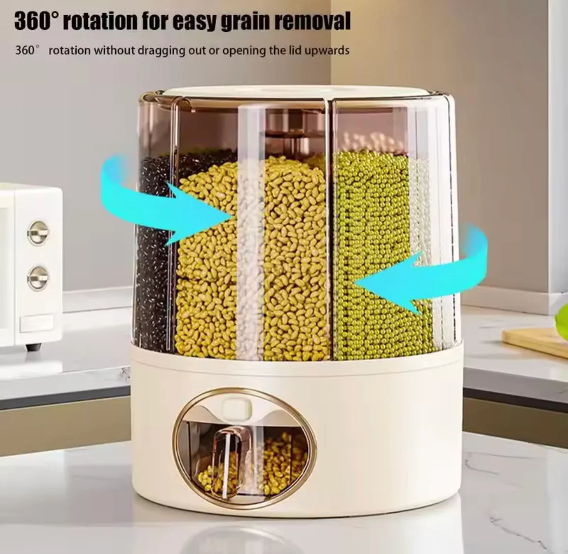 6 Grid Food Grain Storage Container 360° Rotating Cereal Container Dispenser