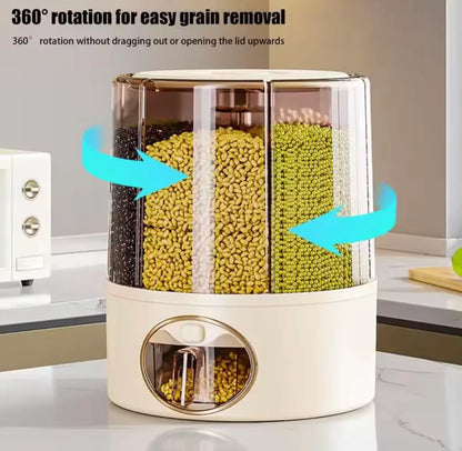6 Grid Food Grain Storage Container 360° Rotating Cereal Container Dispenser