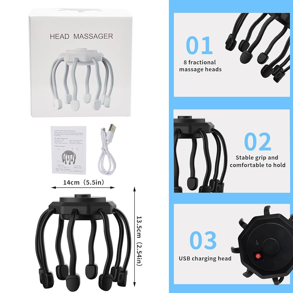 Octopus Electric Head Massager Head Scratcher Vibration Scalp Massage For Relax & Stress Relief Better Sleep