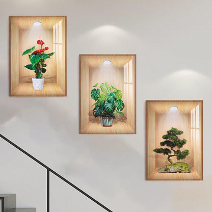 3D Vase And Plant Wall Decor Stickers Self Adhesive