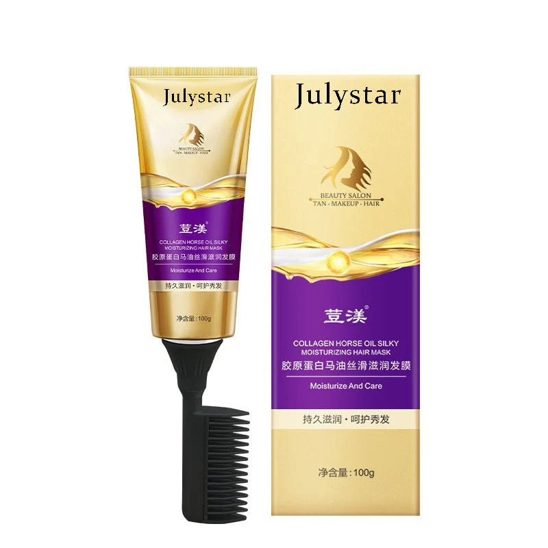 Julystar Collagen Horse Oily Silky Moisturizing Hair Mask With Comb 100g