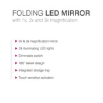 24 LED Touch Dimmable Sensor Foldable Led Mirror with 2 & 3X Magnification