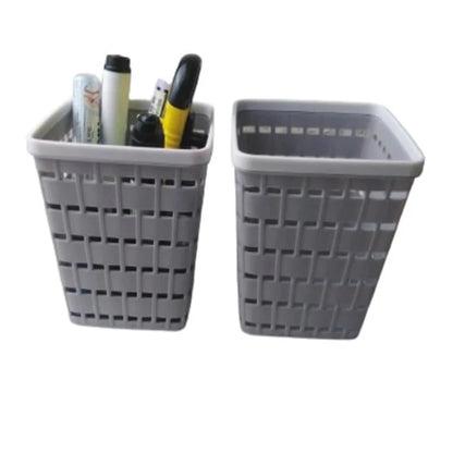 Multifunction Classic Basket Pen Organizer Square Type Rattan Plastic Pen Holder Pack of 2