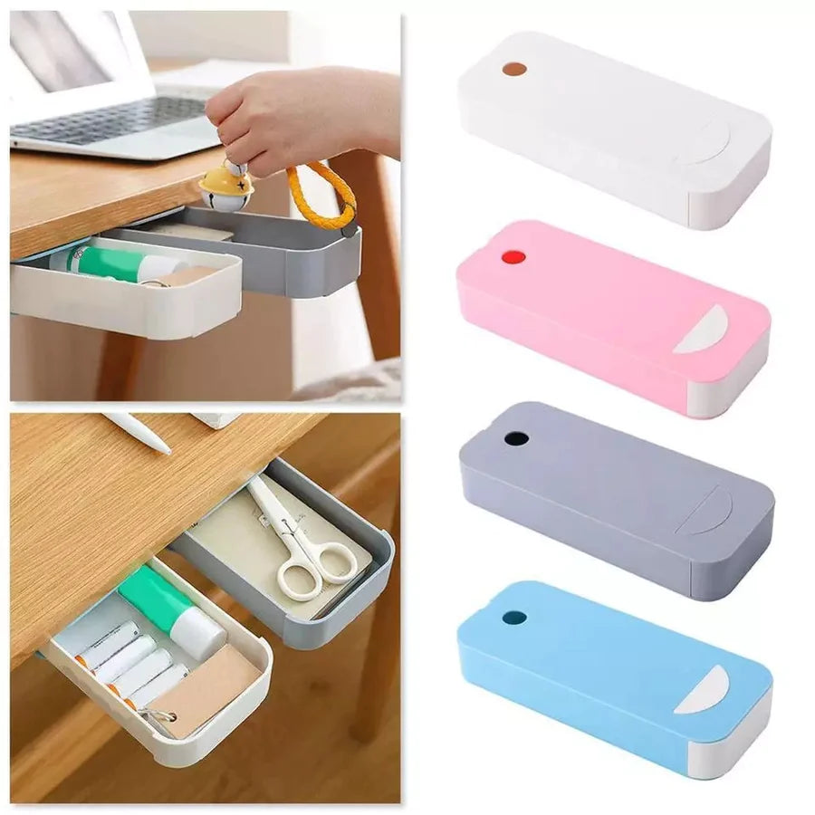 Mini Under Table Paste Plastic Desk Organizer Desk Drawer Stationery Storage Box Case