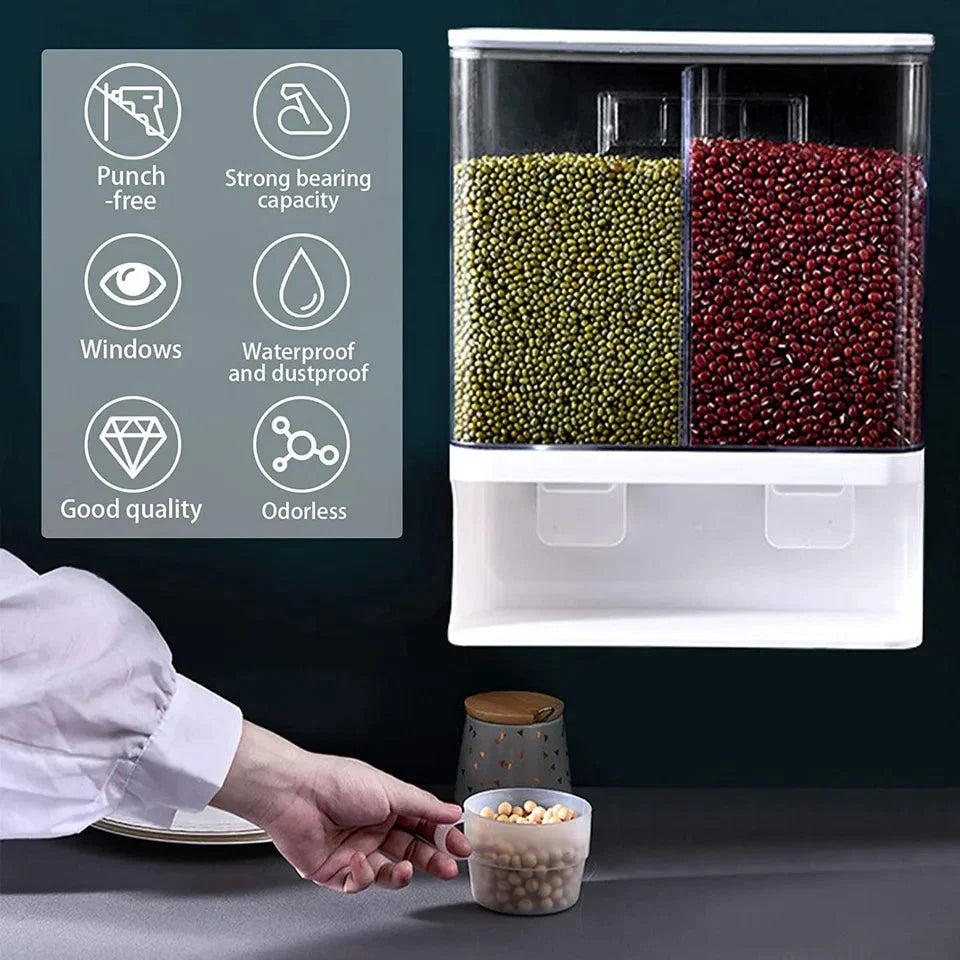 Wall Mounted Transparent Grain Storage Box Space Saving Cereal Dispenser