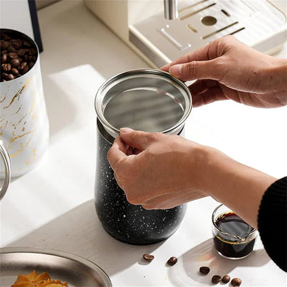 Modern Ceramic Marble Design Metal Airtight Food Jar Container With Plastic Spoon 1000ml