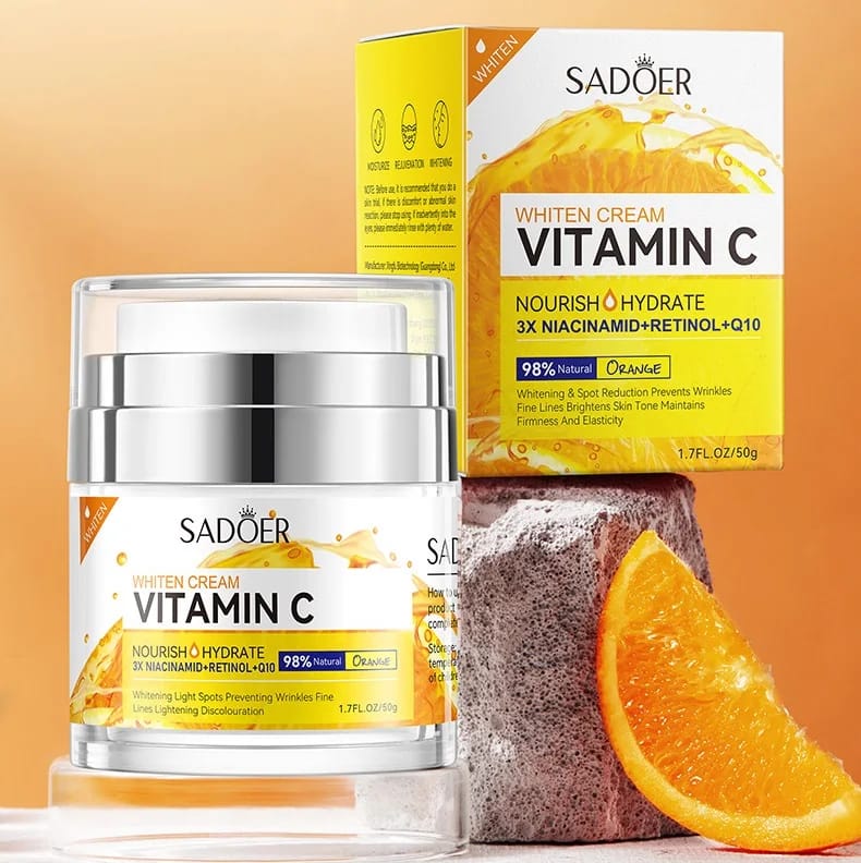 ROREC SADOER Vitamin C Whitening Cream Nourish Hydrate 3X Niacinamid Retinol Q10 Firmness Elasticity Cream 50g