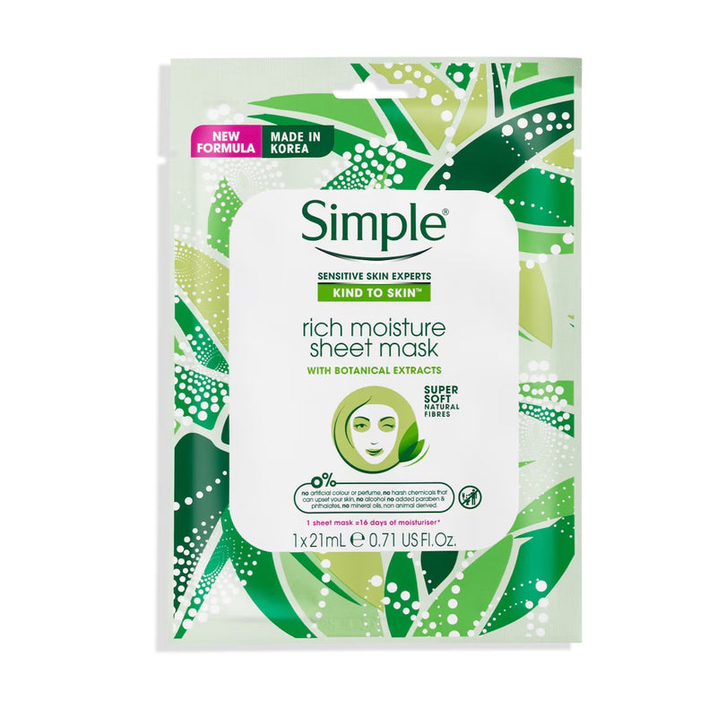 Simple Kind to Skin Rich Moisture Sheet Mask With Botanical Extracts